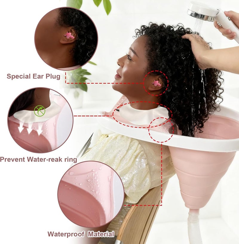 EazziSwitch Portable Hair Washing Station Basin: Foldable Shampoo Bowl & Mobile Sink with Adjustable Neck Support, Drain Hose & Earplugs for Elderly, Disabled, Pregnant Women & Bedridden Patient Care - Image 4